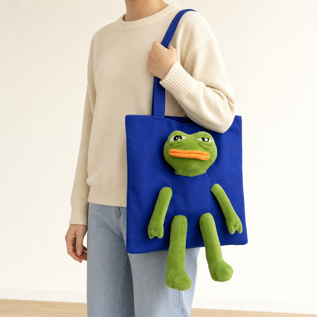 Pepe Pal Tote Bag - Blue - on shoulder