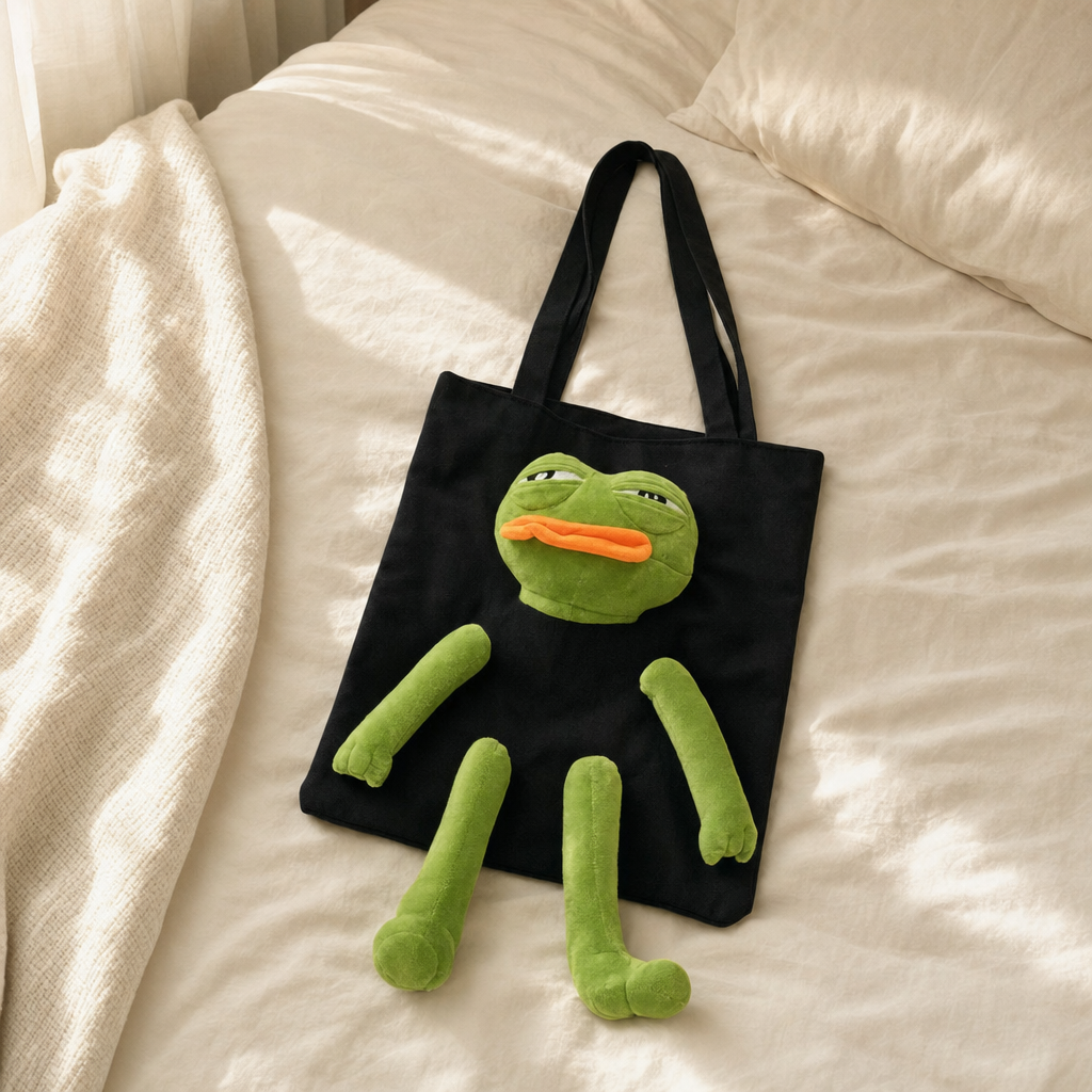 Pepe Pal Tote Bag - Black - flatlay bed